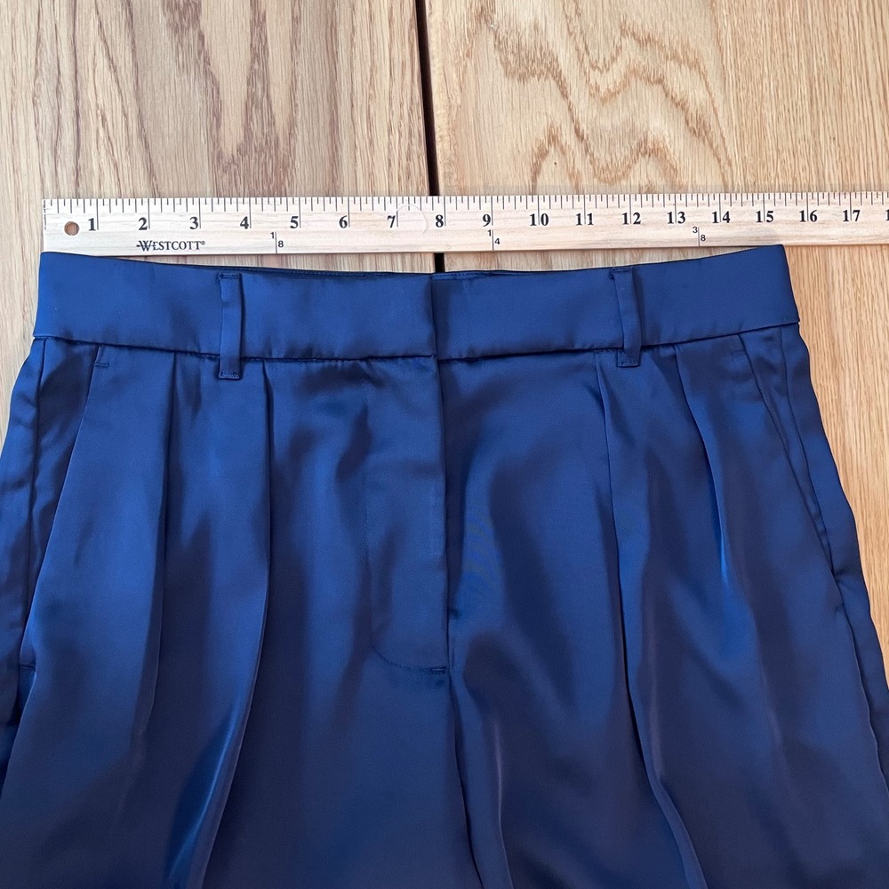 Banana Republic Pleated Wide Leg Trousers Women Size 6P Navy Blue Quiet Luxury - Picture 6 of 9